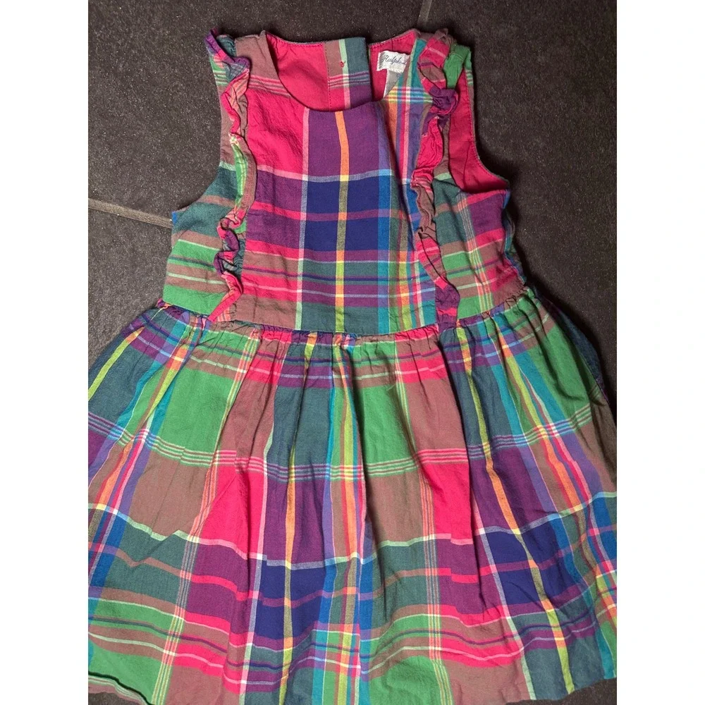 Ralph Lauren Polo Baby Girl Plaid Ruffle Sleeveless Dress Multi-Color 18M